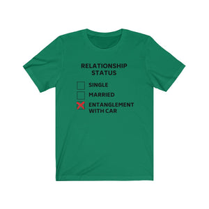RELATIONSHIP STATUS: ENTANGLEMENT WITH CAR Unisex Short Sleeve Tee