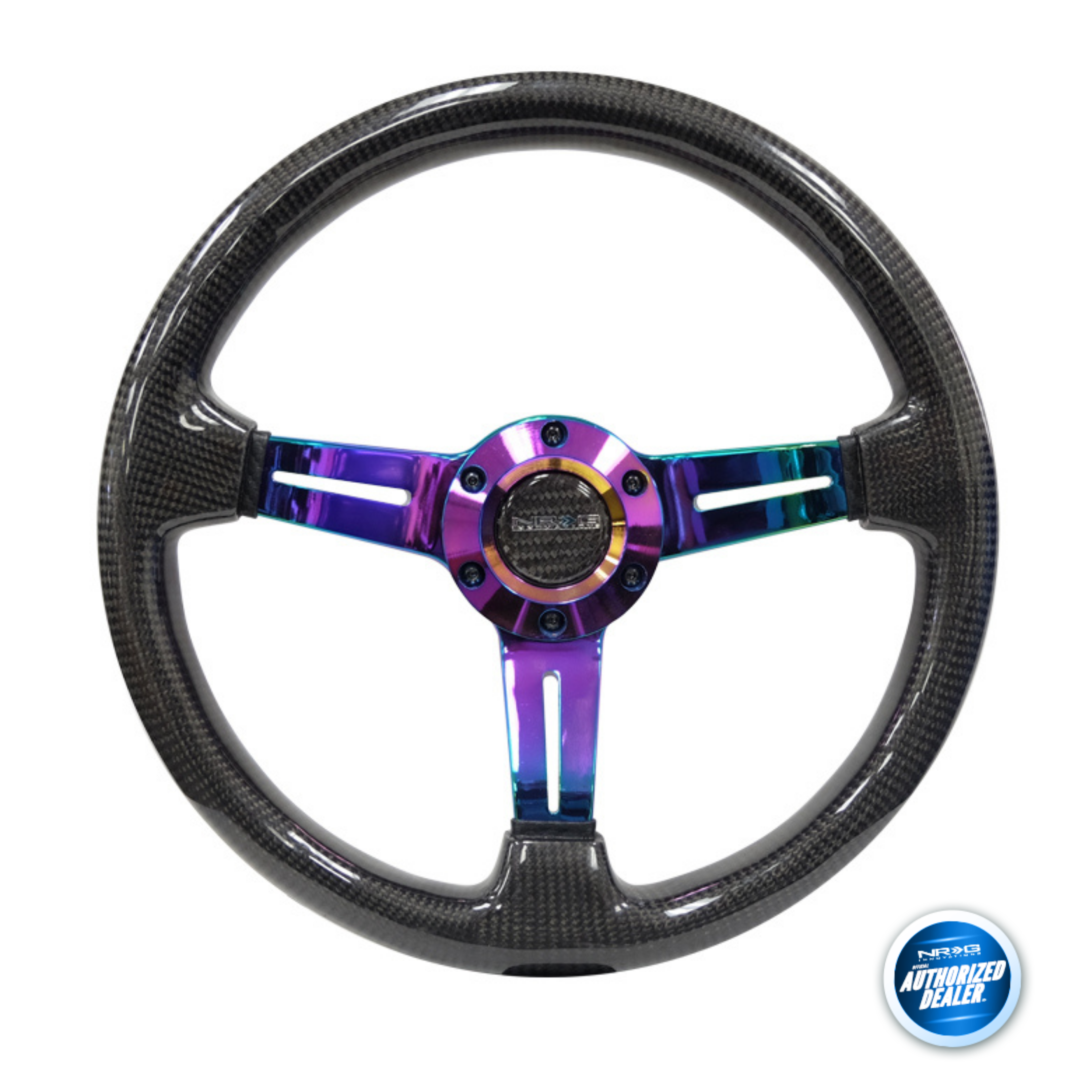 NRG Innovations Carbon Fiber Steering Wheel with neo chrome center ST-010MC-CF
